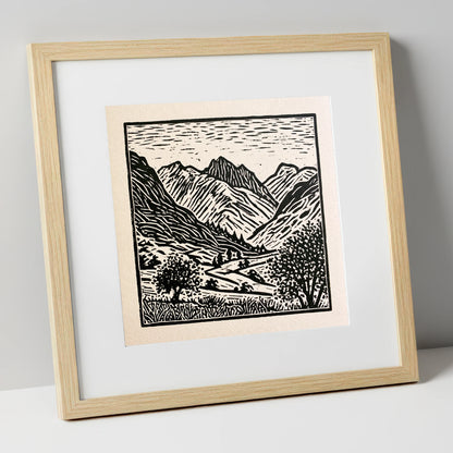 Eskdale Valley in Monochrome lake district valley art print in natural frame