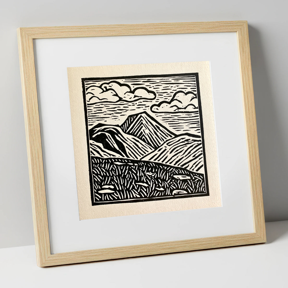 Great Gable In Monochrome lake district fell art print in natural frame