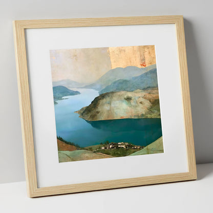 Glenridding Under A Golden Sky lake district village art print in natural frame