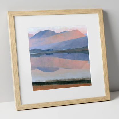 Pastel Fells and Lake Reflection lake district lake art print in natural frame