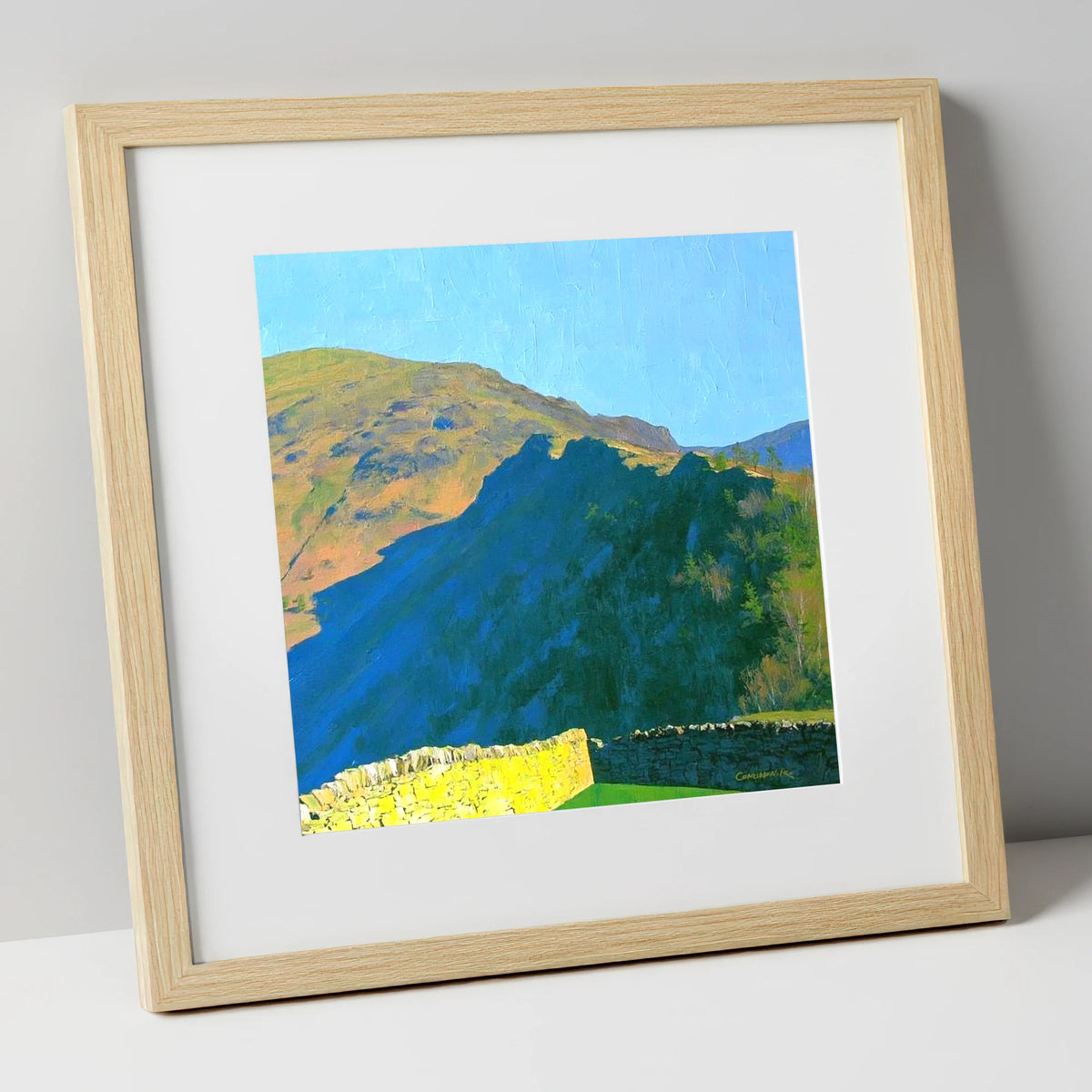 Grange Fell Ridge Bold Shadows lake district fell art print in natural frame