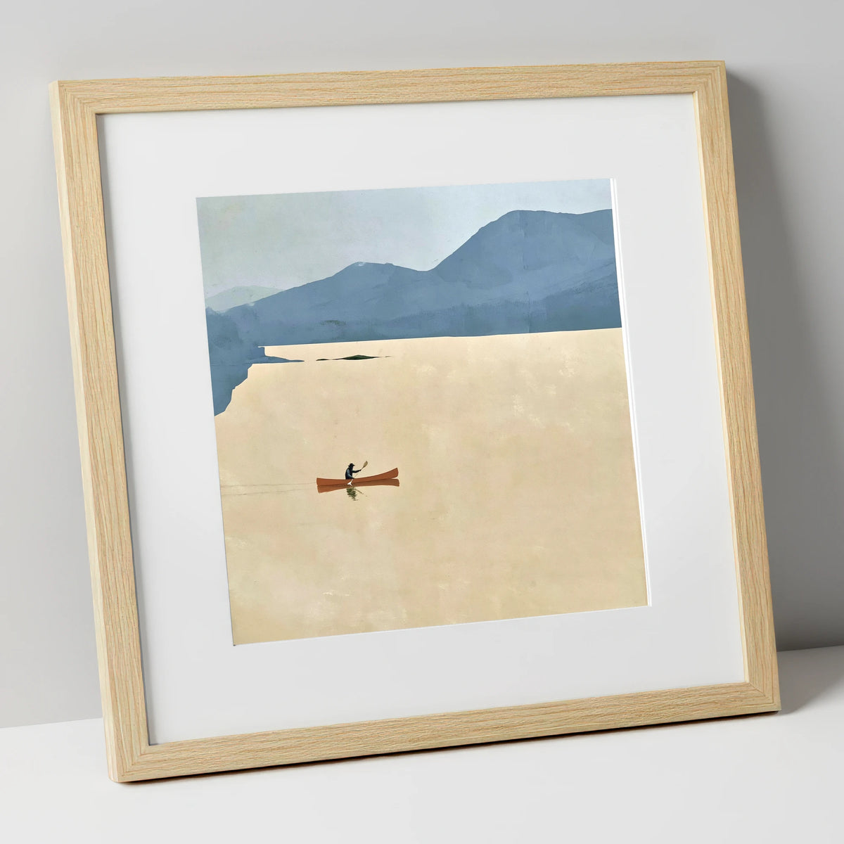 Solo Canoeist on a Golden Lake lake district walking art print in natural frame
