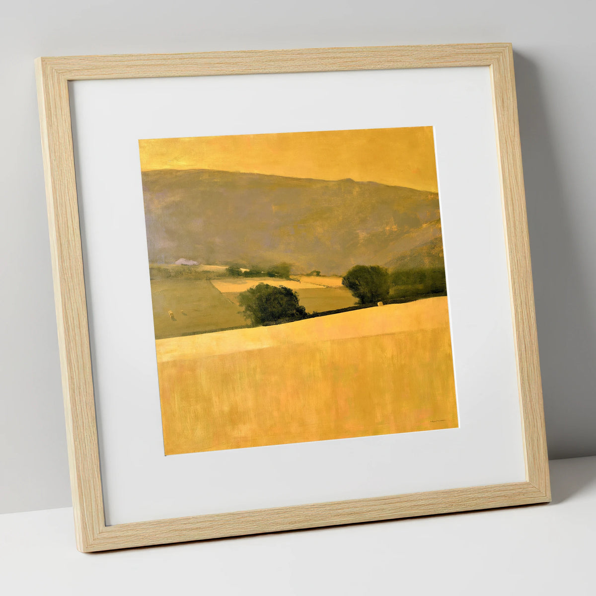 Golden Fields in a Dale lake district valley art print in natural frame