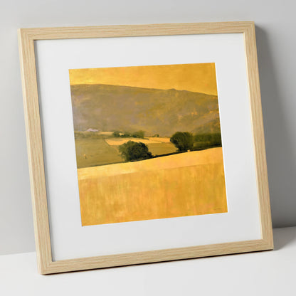 Golden Fields in a Dale lake district valley art print in natural frame