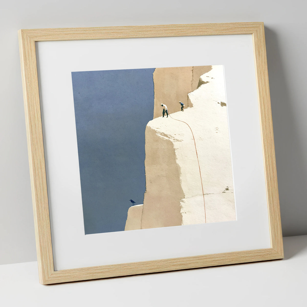 Climbers on High White Fell Ledges lake district walking art print in natural frame