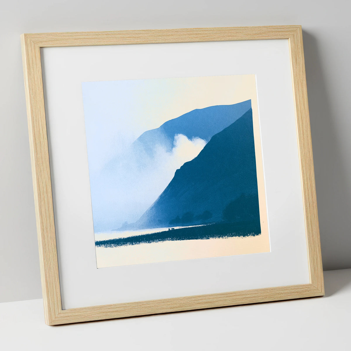 Rolling Fells in Deep Blue lake district fell art print in natural frame