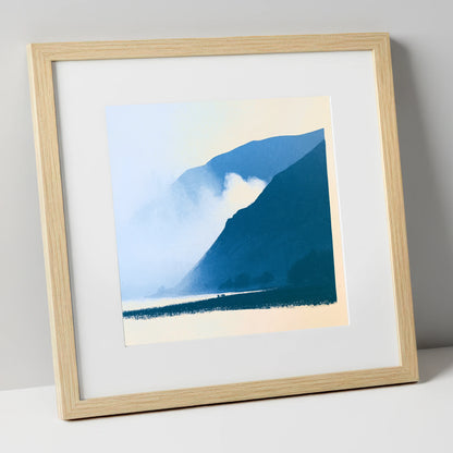 Rolling Fells in Deep Blue lake district fell art print in natural frame