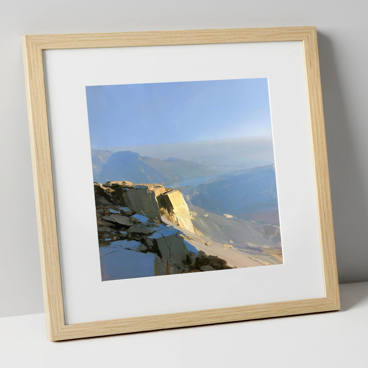 Sunlit Summit Over Hazy Fells lake district fell art print in natural frame