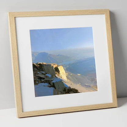 Sunlit Summit Over Hazy Fells lake district fell art print in natural frame