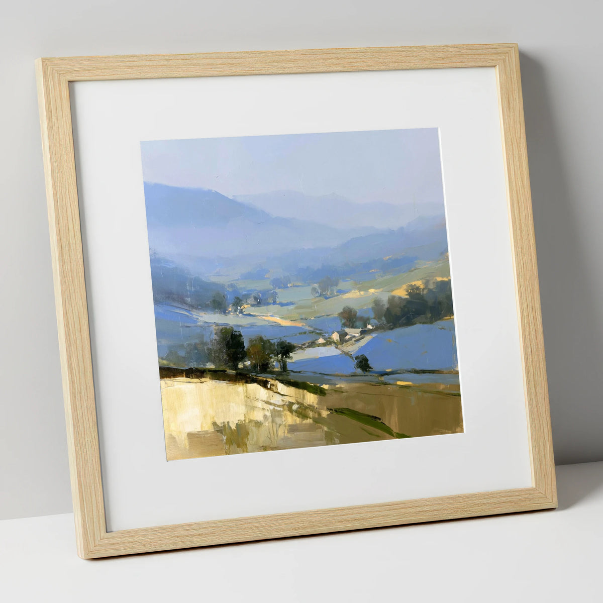 Morning Light on Misty Valley lake district sky art print in natural frame