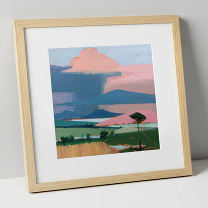 Teal Storm Over Lakeland Fells lake district sky art print in natural frame