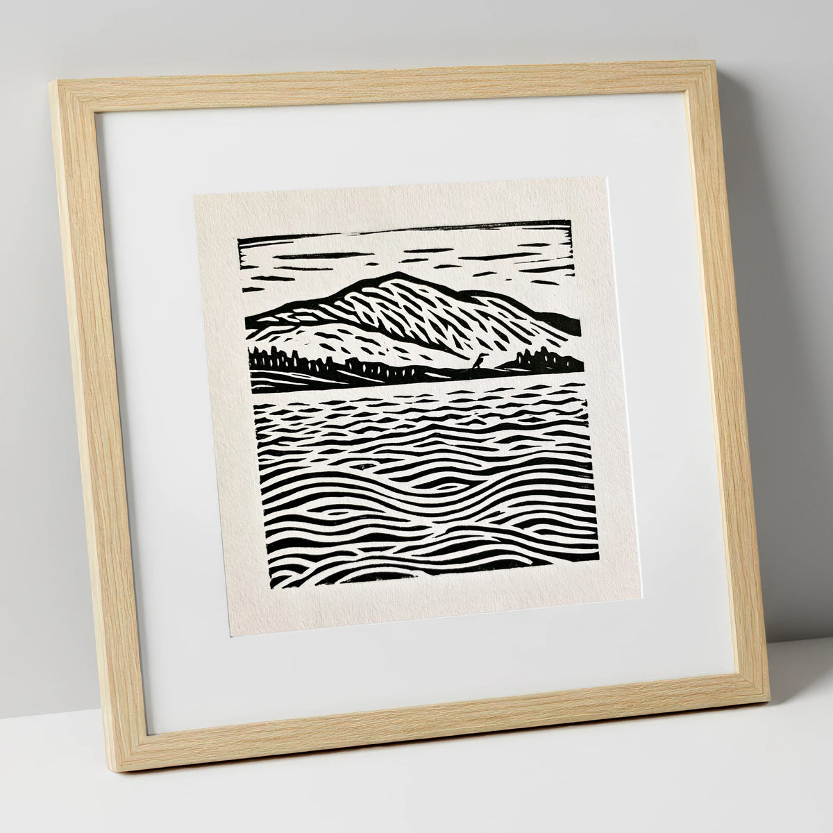 Coniston Water Monochrome Waves lake district lake art print in natural frame