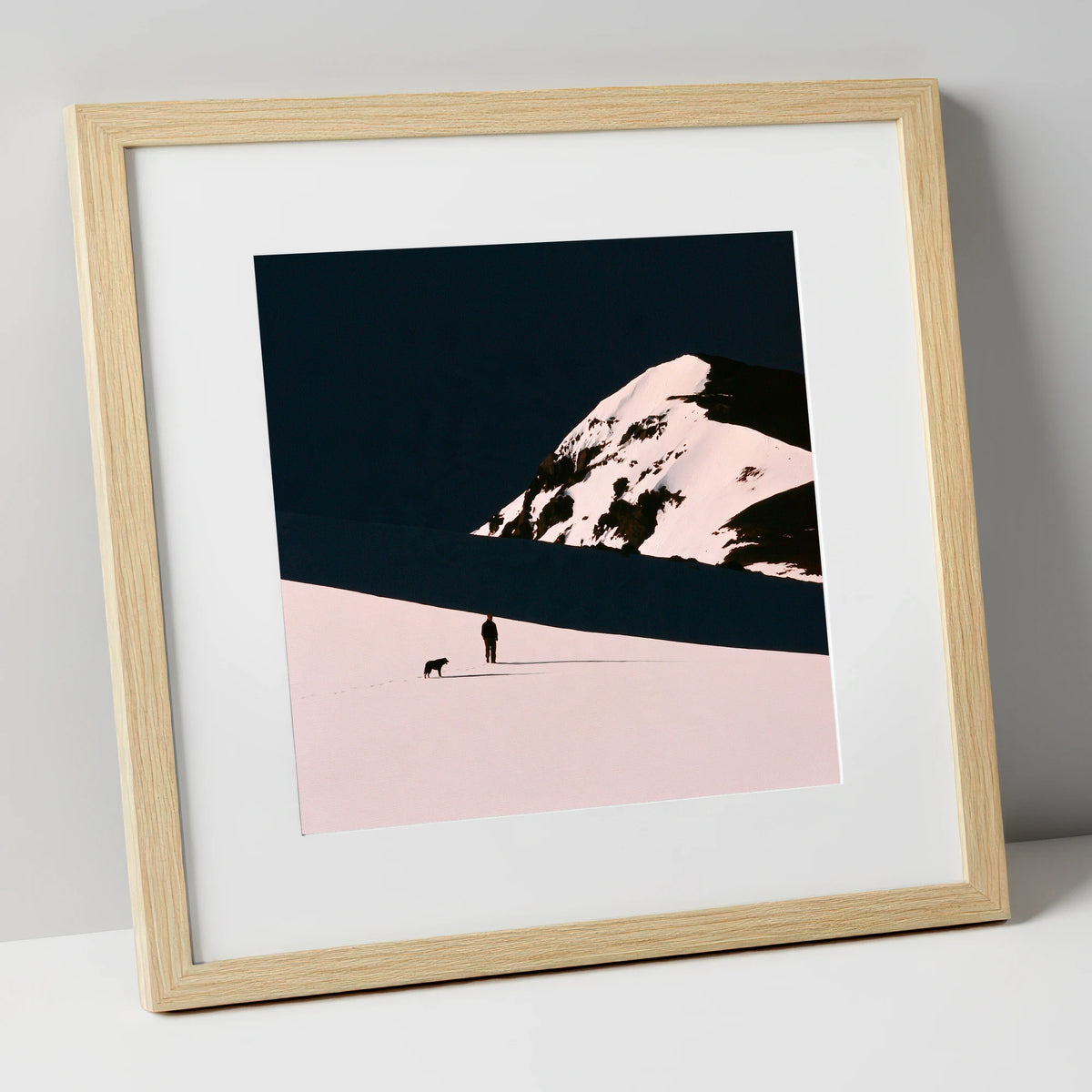 Winter Dog Walk Beneath Skiddaw gifts for dog walkers art print in natural frame