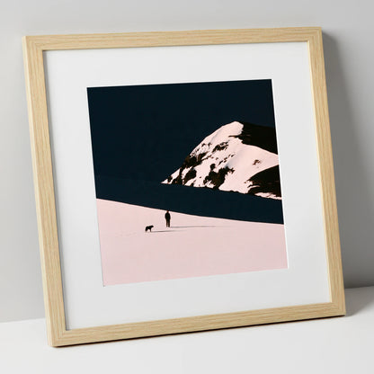 Winter Dog Walk Beneath Skiddaw gifts for dog walkers art print in natural frame