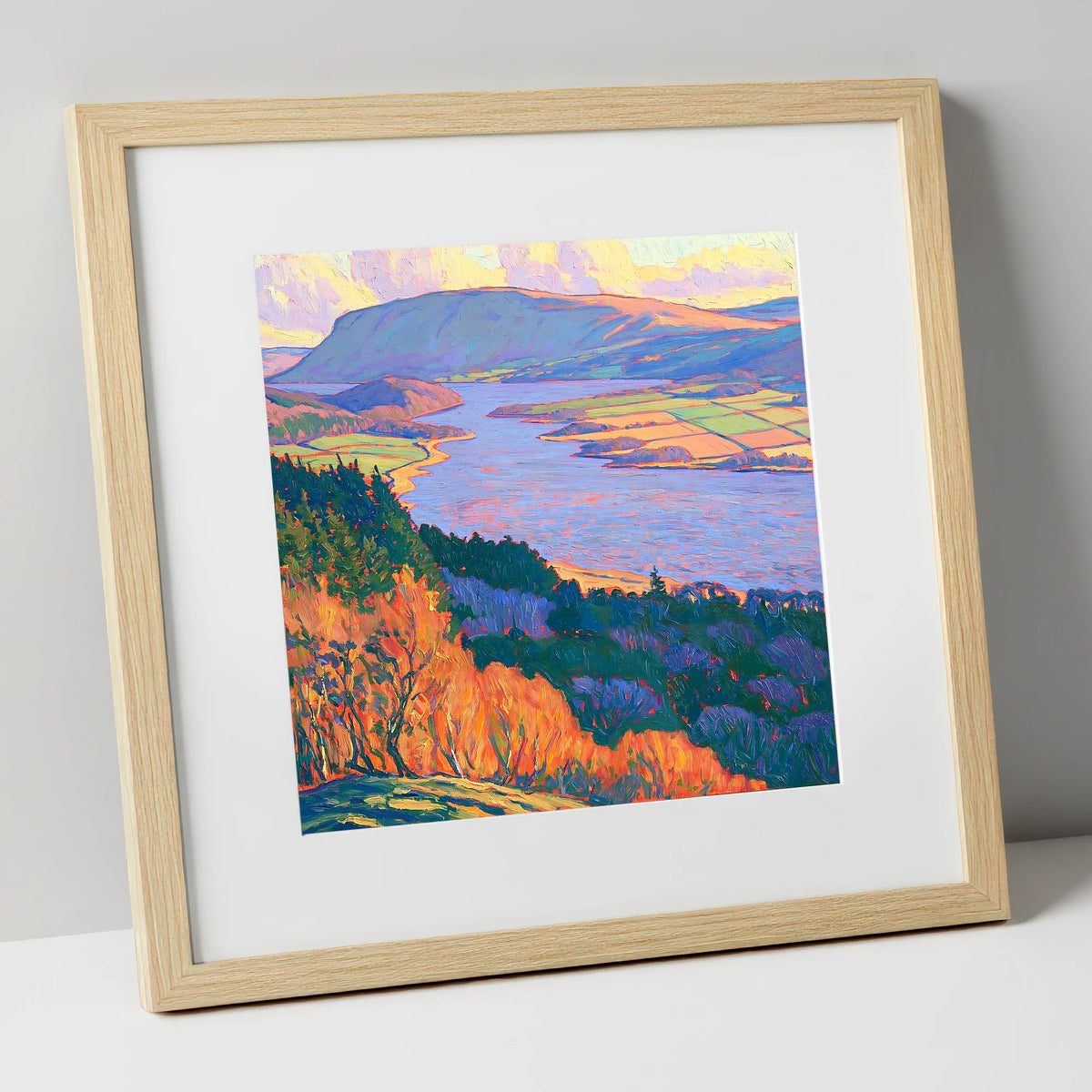Vibrant Autumn Over Bassenthwaite Lake lake district lake art print in natural frame