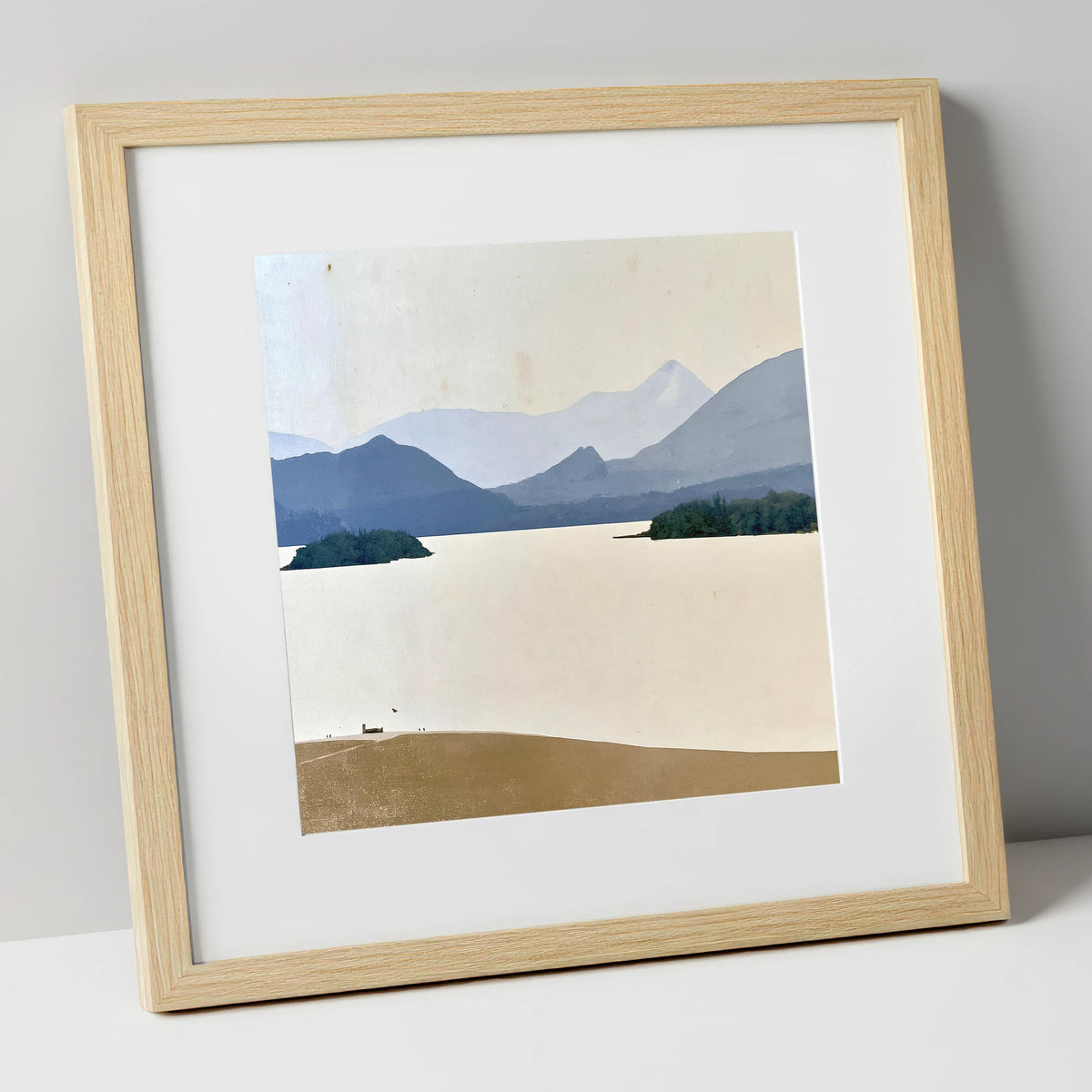 Pale Derwentwater From Crow Park lake district village art print in natural frame