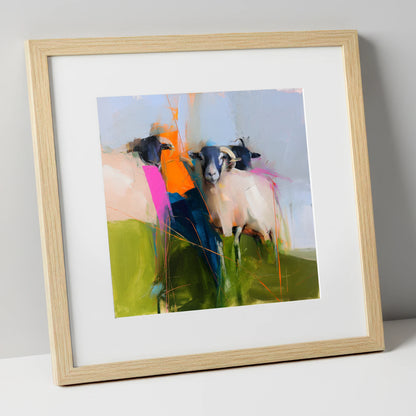 Abstract Herdwick Sheep on Fellside lake district wildlife art print in natural frame