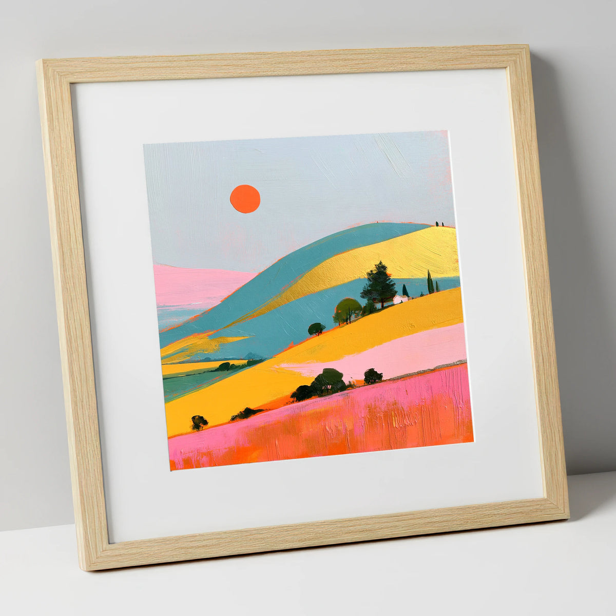 Golden Evening Over Vibrant Fells lake district sky art print in natural frame
