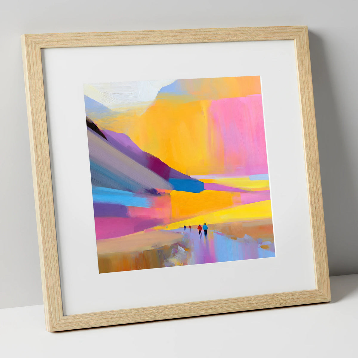 Vibrant Sunset Fell Walkers lake district walking art print in natural frame