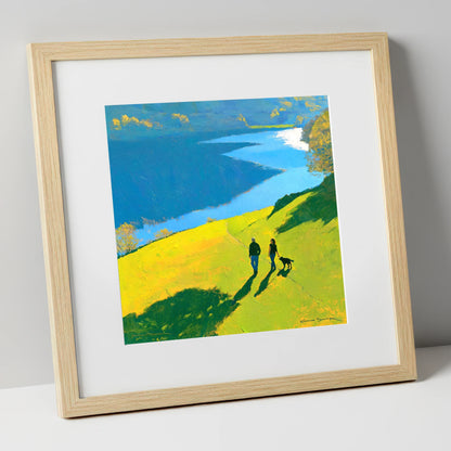Sunlit Grasmere Dog Walk gifts for dog walkers art print in natural frame