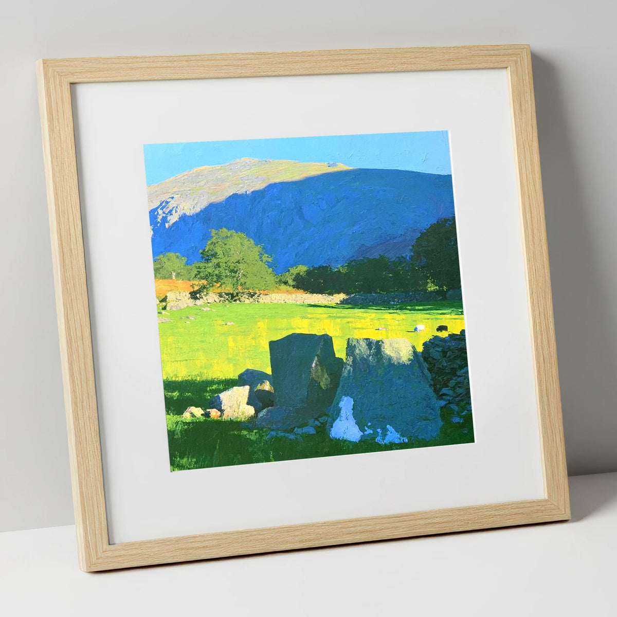Vibrant Pastures Below Kentmere Pike lake district fell art print in natural frame