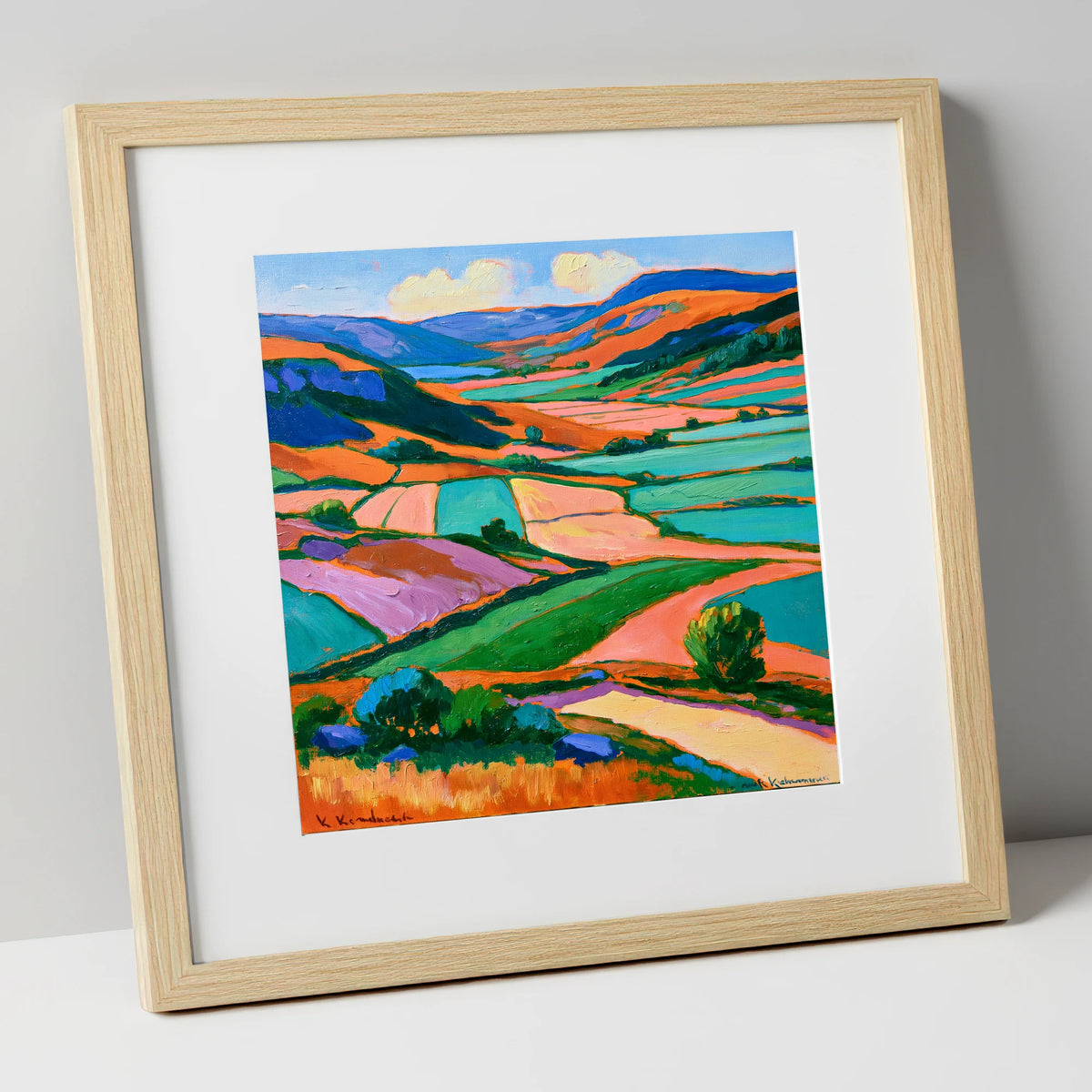 Vibrant Dale Patchwork Fields lake district valley art print in natural frame