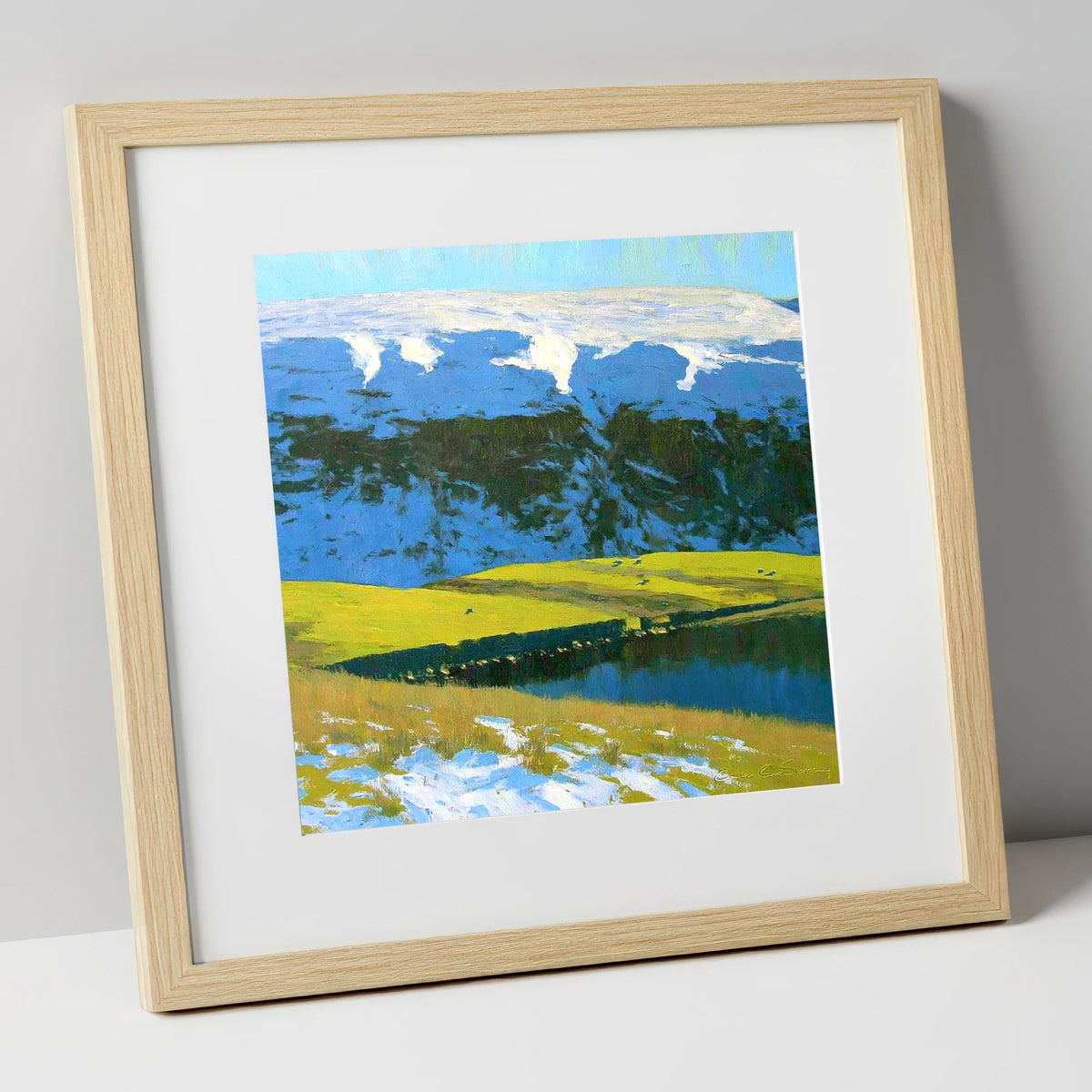 Snowy Ridge on Maiden Moor lake district fell art print in natural frame