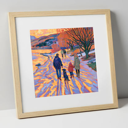 Sunset Dog Walk at Keswick gifts for dog walkers art print in natural frame