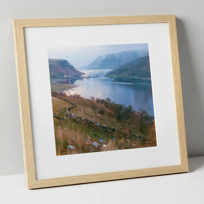 Pooley Bridge Twilight Over Ullswater lake district village art print in natural frame