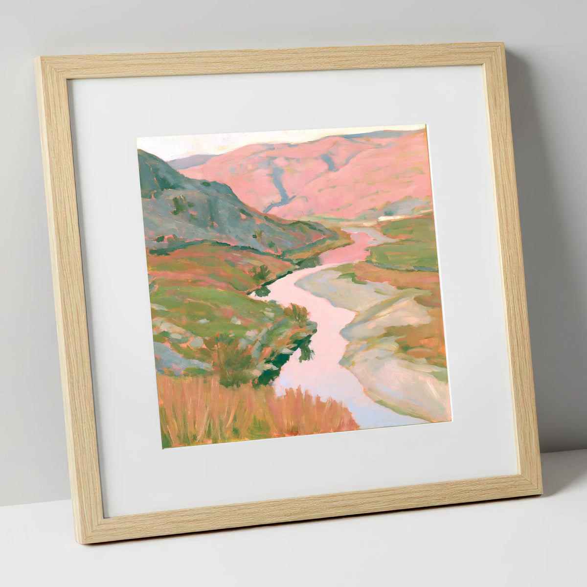 Pastel Light Over Valley River lake district waterfall art print in natural frame