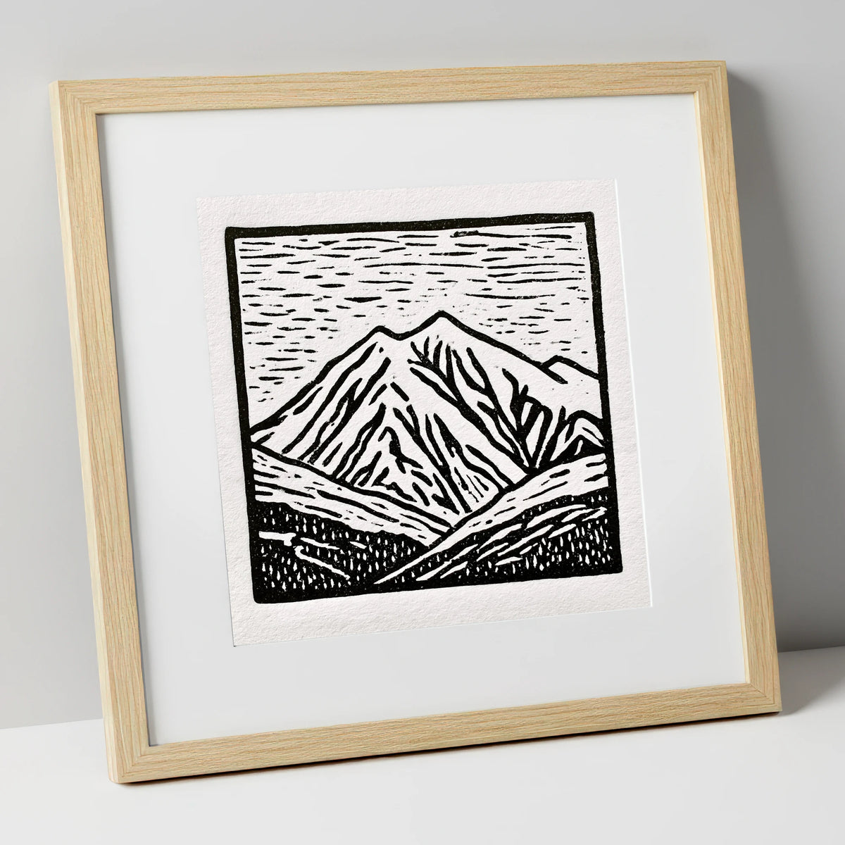Skiddaw Peak in Graphic Monochrome lake district fell art print in natural frame