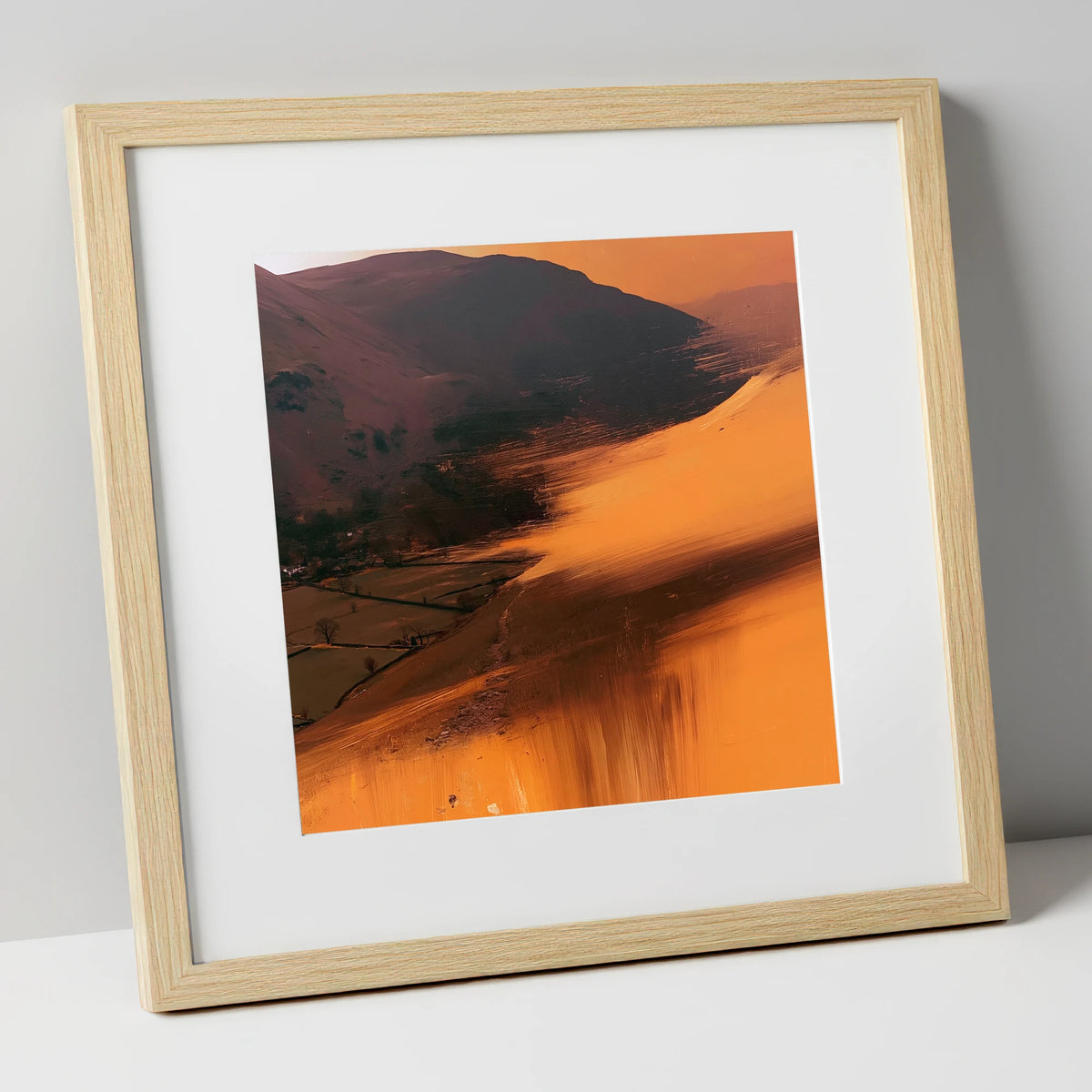 Amber Bracken Above Patterdale lake district village art print in natural frame