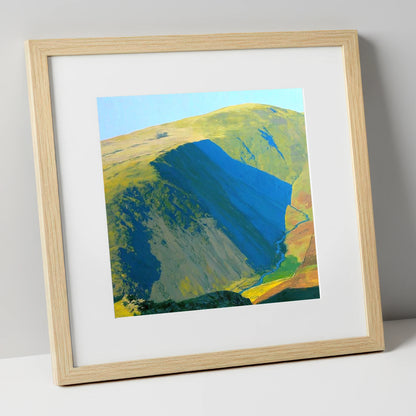Branstree Fell and Valley Shadows lake district fell art print in natural frame