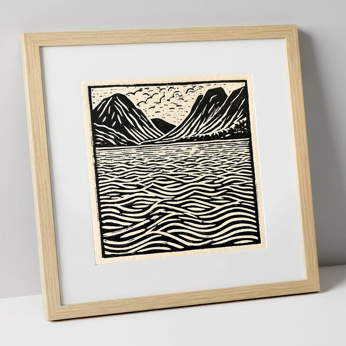 Bold Fells Over Dawn Waters lake district lake art print in natural frame