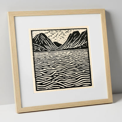 Bold Fells Over Dawn Waters lake district lake art print in natural frame
