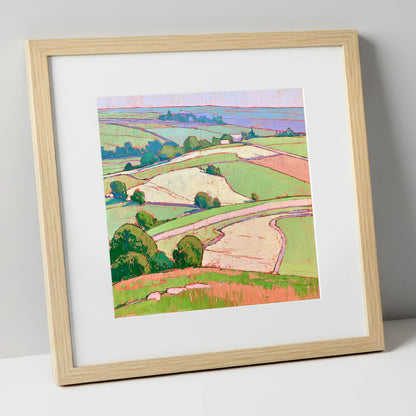 Pastel Fields in a Lakeland Dale lake district valley art print in natural frame