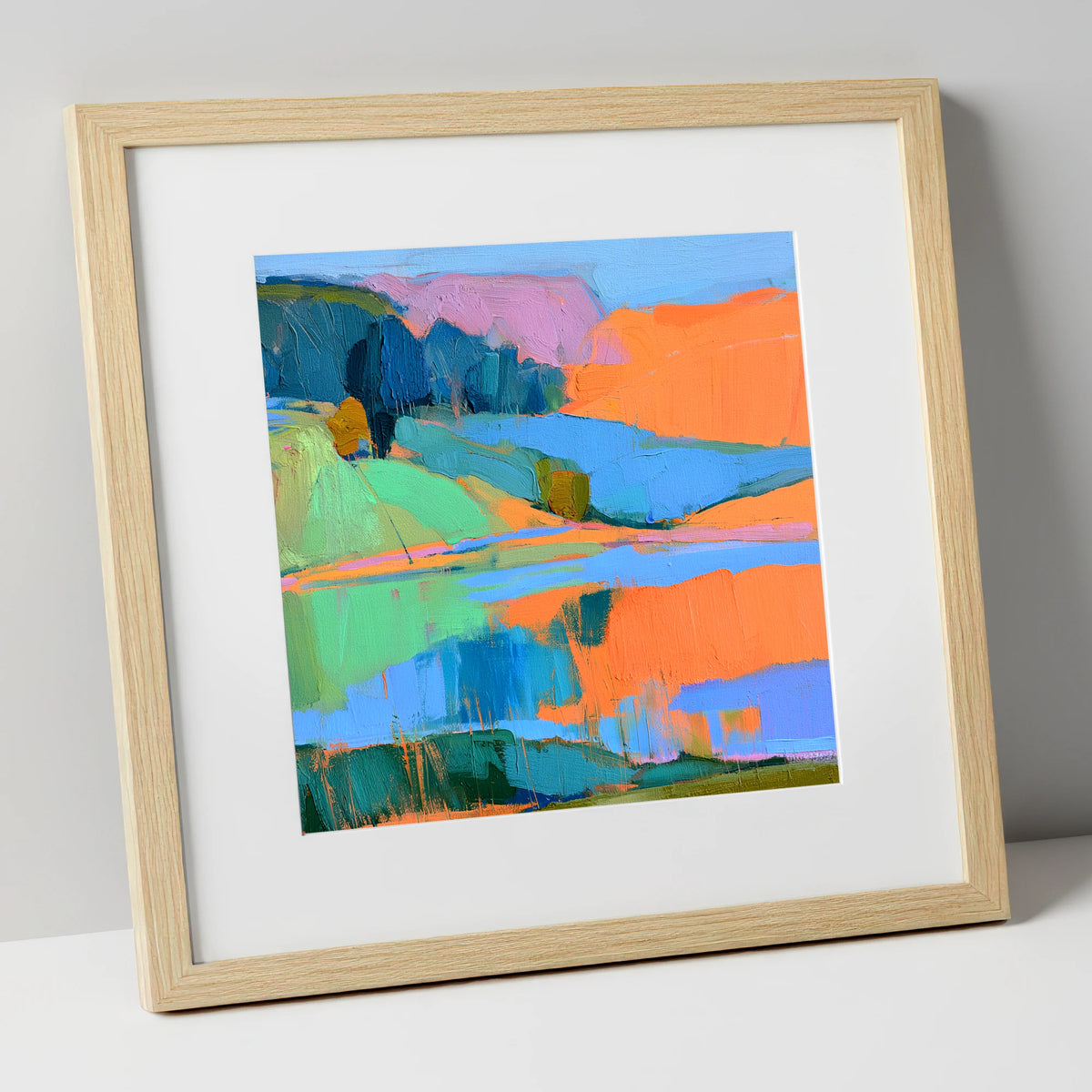 Vibrant Calm Lake Reflections lake district lake art print in natural frame