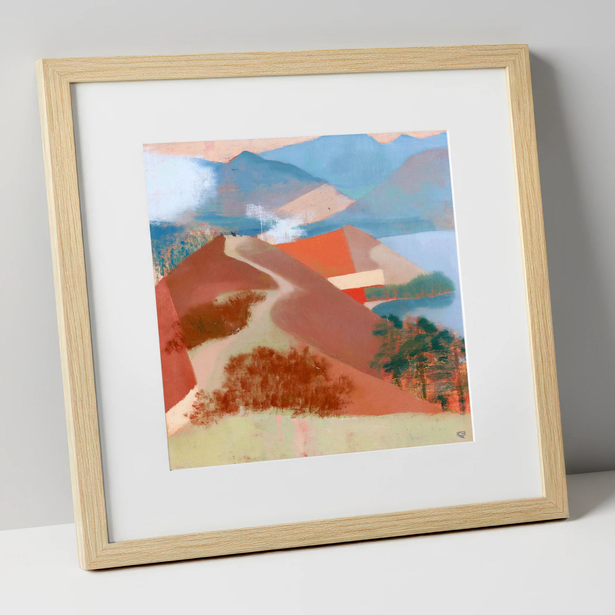 Terracotta Cat Bells Above Derwentwater lake district fell art print in natural frame