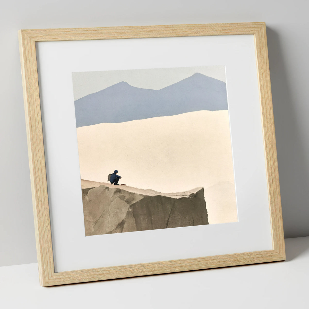 Crouched Walker on Blencathra Edge lake district fell art print in natural frame