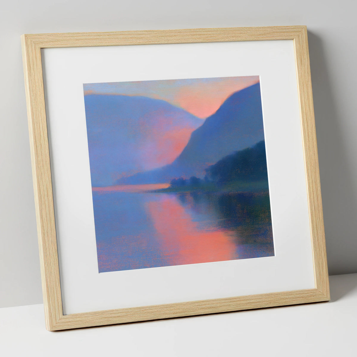 Twilight Lake and Indigo Fells lake district lake art print in natural frame