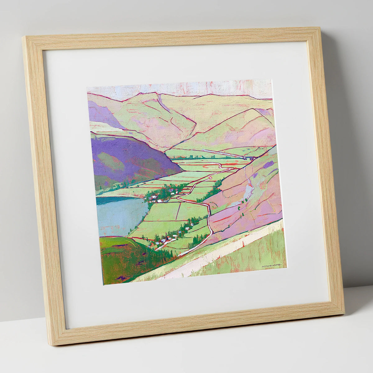 Vibrant Patterdale From Place Fell lake district village art print in natural frame
