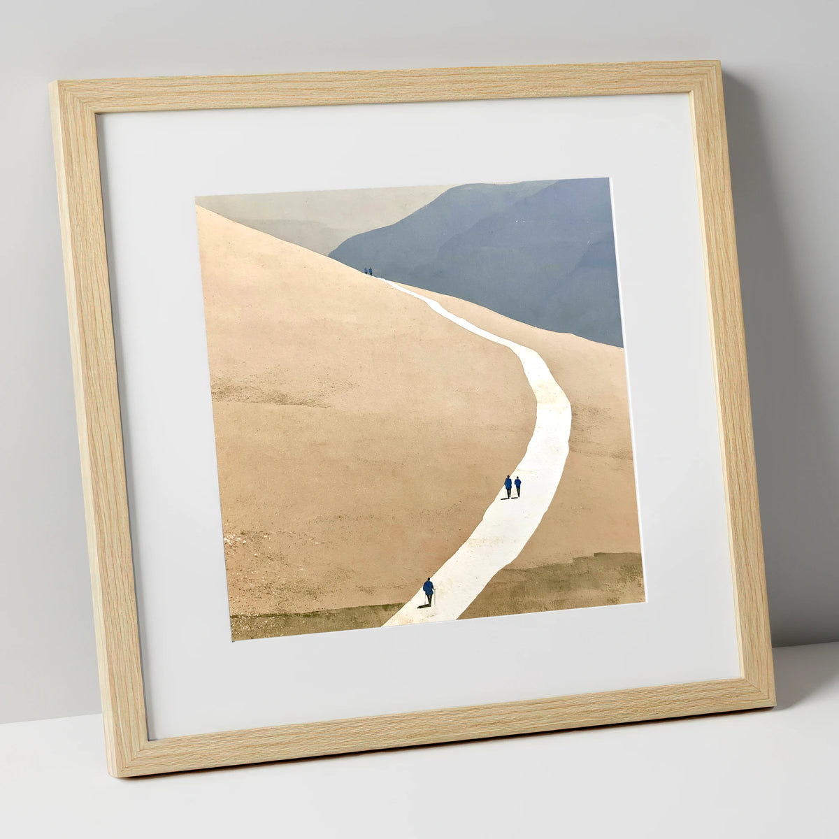 Winding Path across the Ochre Fells lake district walking art print in natural frame