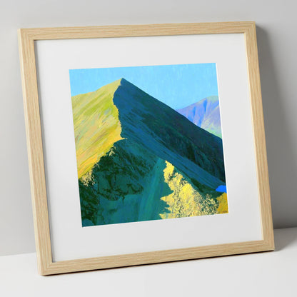 Sunlit Ridge of Catstye Cam lake district fell art print in natural frame