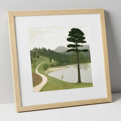 Tall Pine at Tarn Hows lake district lake art print in natural frame