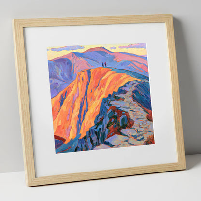 Helvellyn Summit in Fiery Light lake district fell art print in natural frame