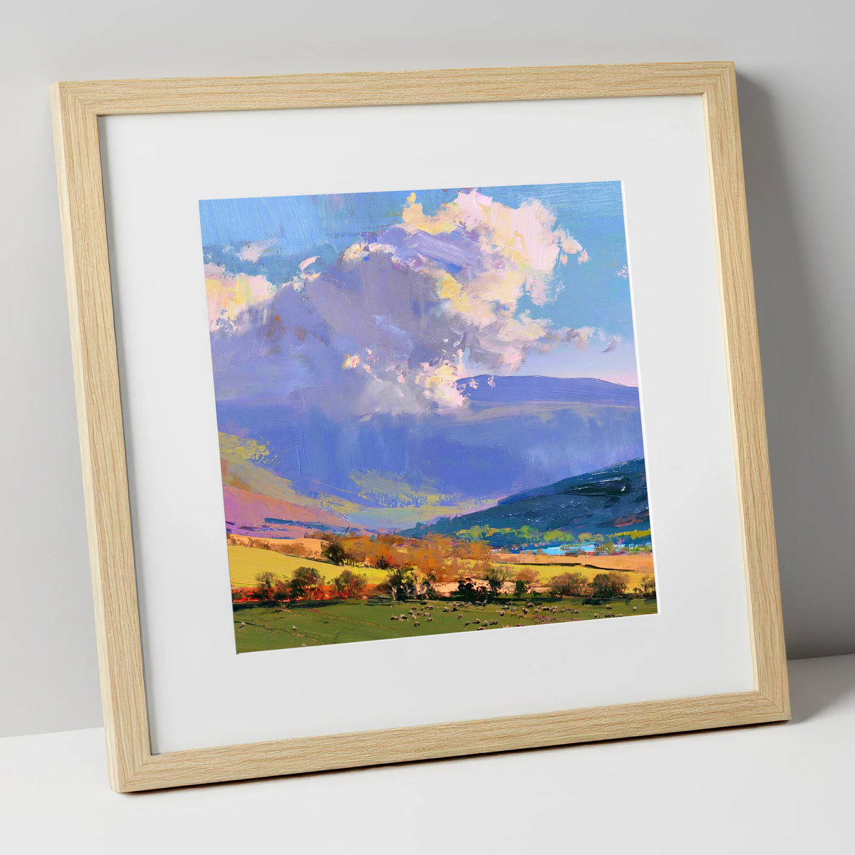 Vibrant Fells Under Dramatic Cloud lake district fell art print in natural frame
