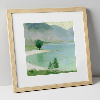 Wild Swimmers in Hazy Wastwater lake district walking art print in natural frame