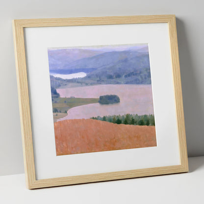 Grasmere Lake in Dusky Pink lake district lake art print in natural frame