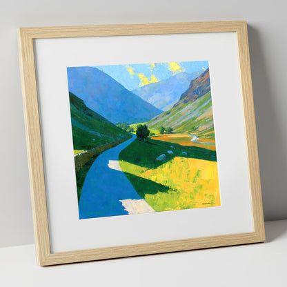 Winding Mountain Pass in Vivid Colour lake district valley art print in natural frame