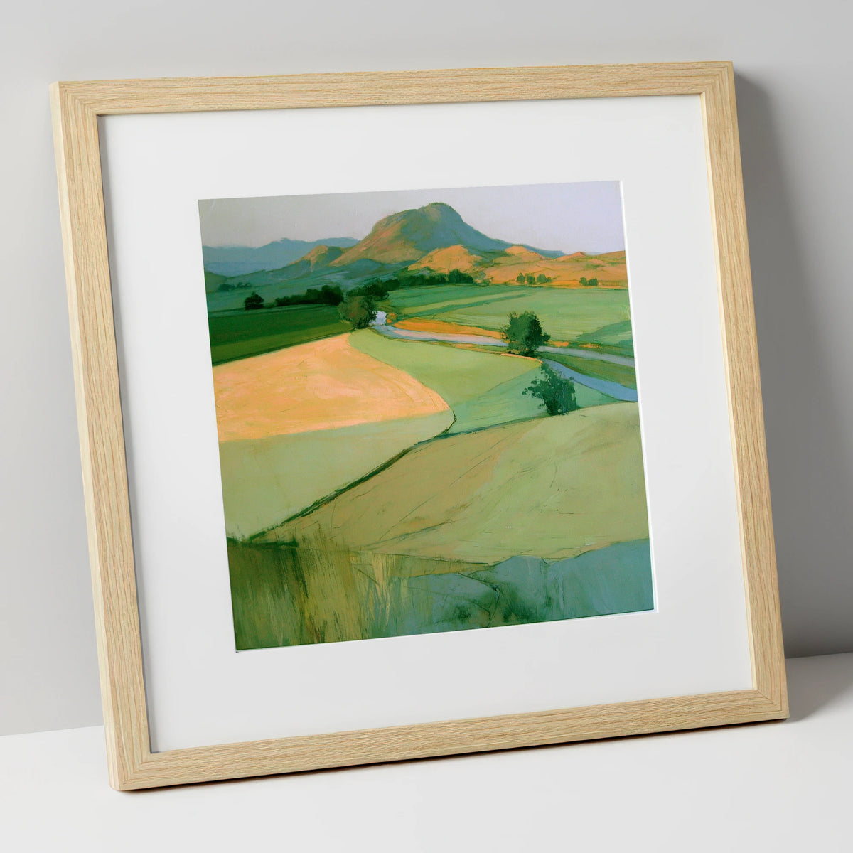 Valley Fells in Golden Light lake district sky art print in natural frame